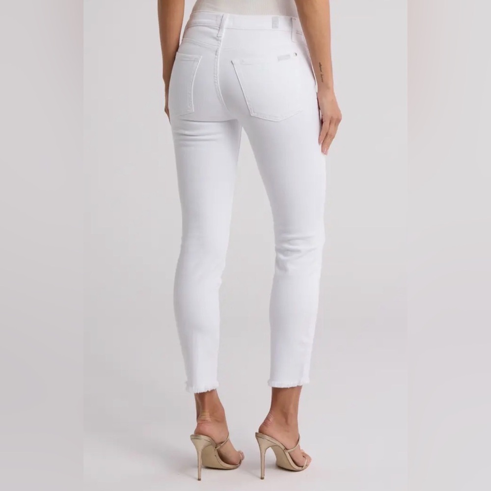 7 For All Mankind Roxanne Ankle Skinny Jeans White 28 Mid Rise Distressed Hem - Picture 2 of 8